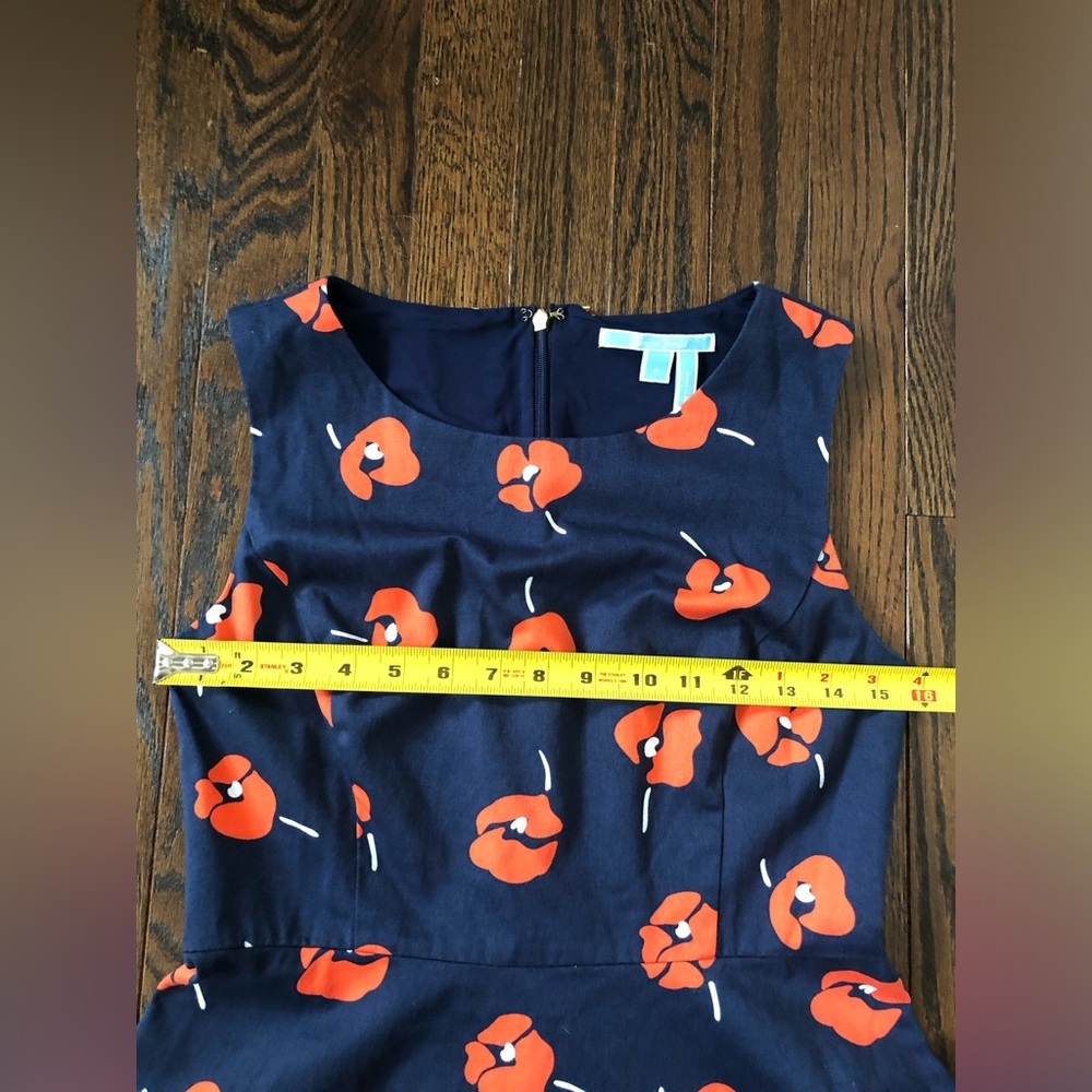 Draper James Women's 4 A-Line Navy Blue w/Orange Poppy Floral Sleeveless Dress - Picture 7 of 13